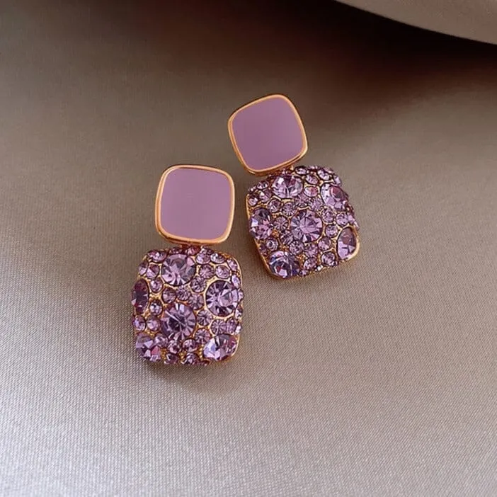 Noble Purple Amethyst Square Stud Earrings