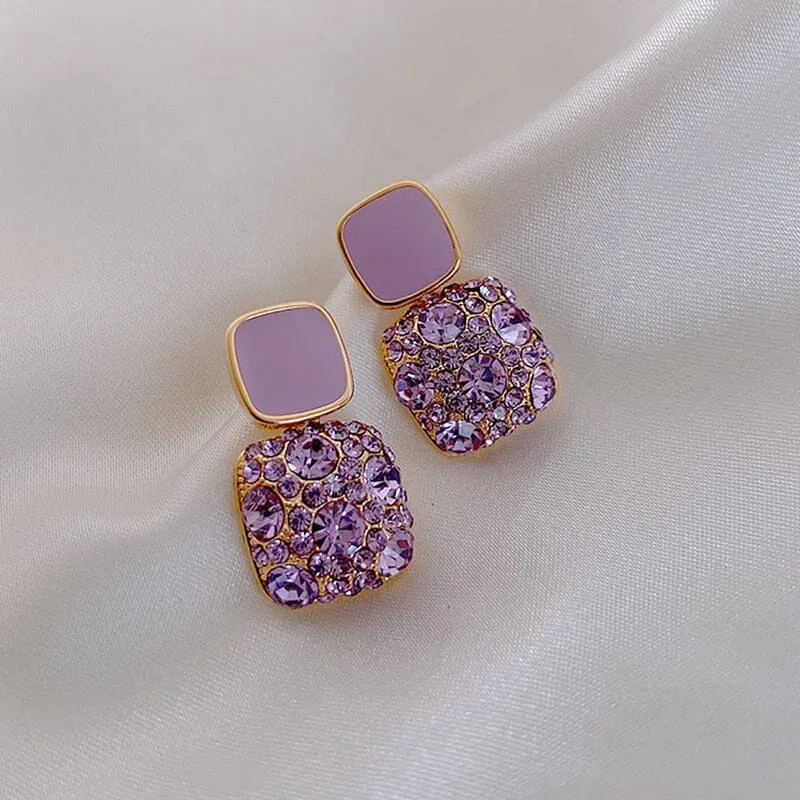 Noble Purple Amethyst Square Stud Earrings