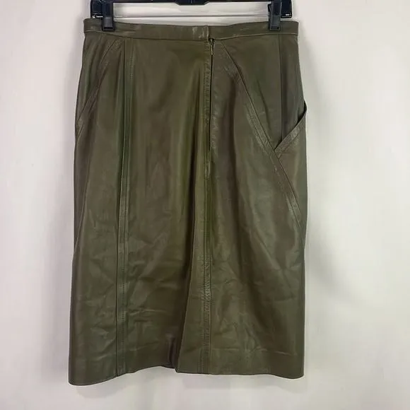 OscarDeLa Renta Olive Lamb Leather Vintage Pencil Skirt