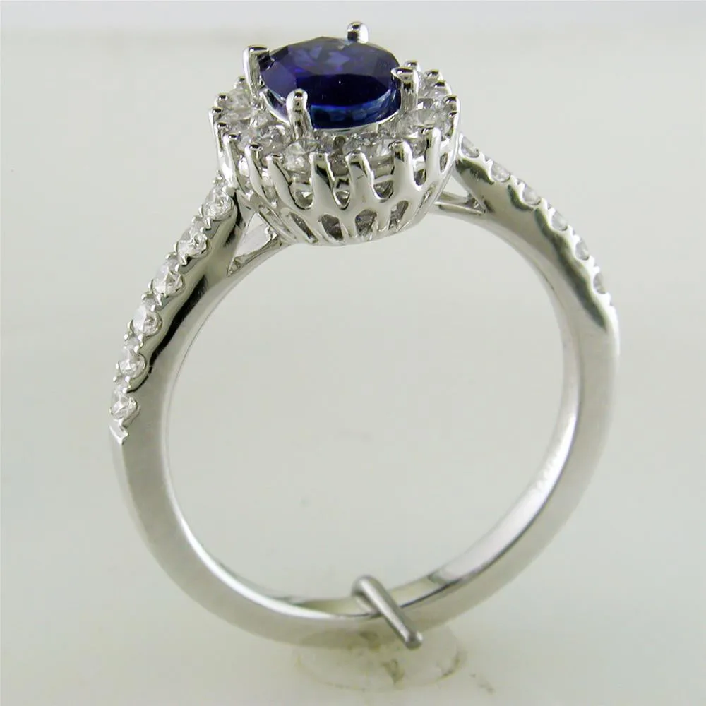 Oval Sapphire Diamond Halo Color Crown Collection 18K White Gold Ring