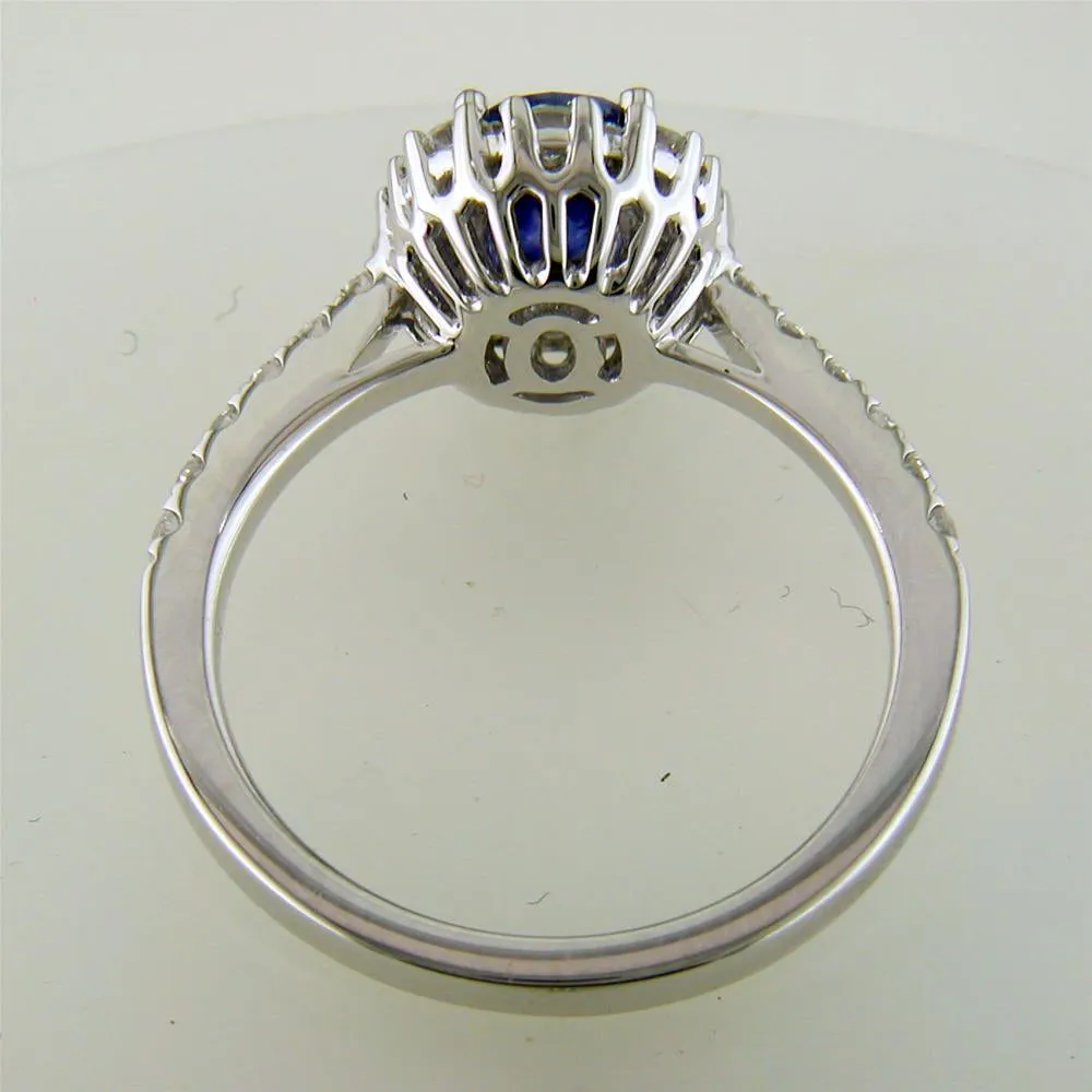 Oval Sapphire Diamond Halo Color Crown Collection 18K White Gold Ring