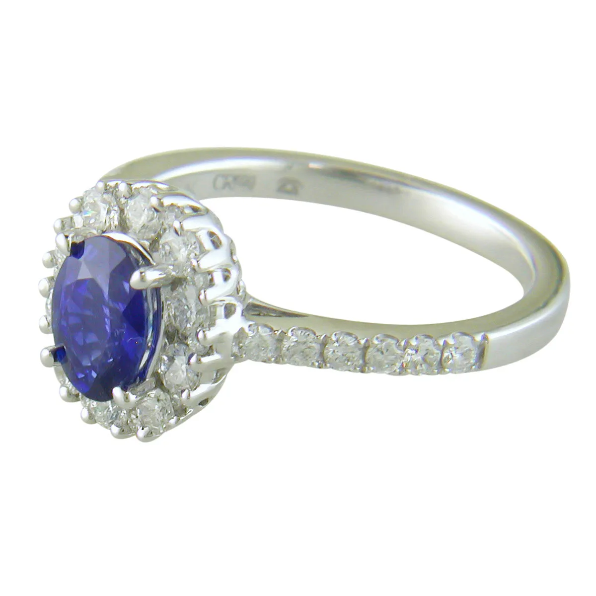 Oval Sapphire Diamond Halo Color Crown Collection 18K White Gold Ring