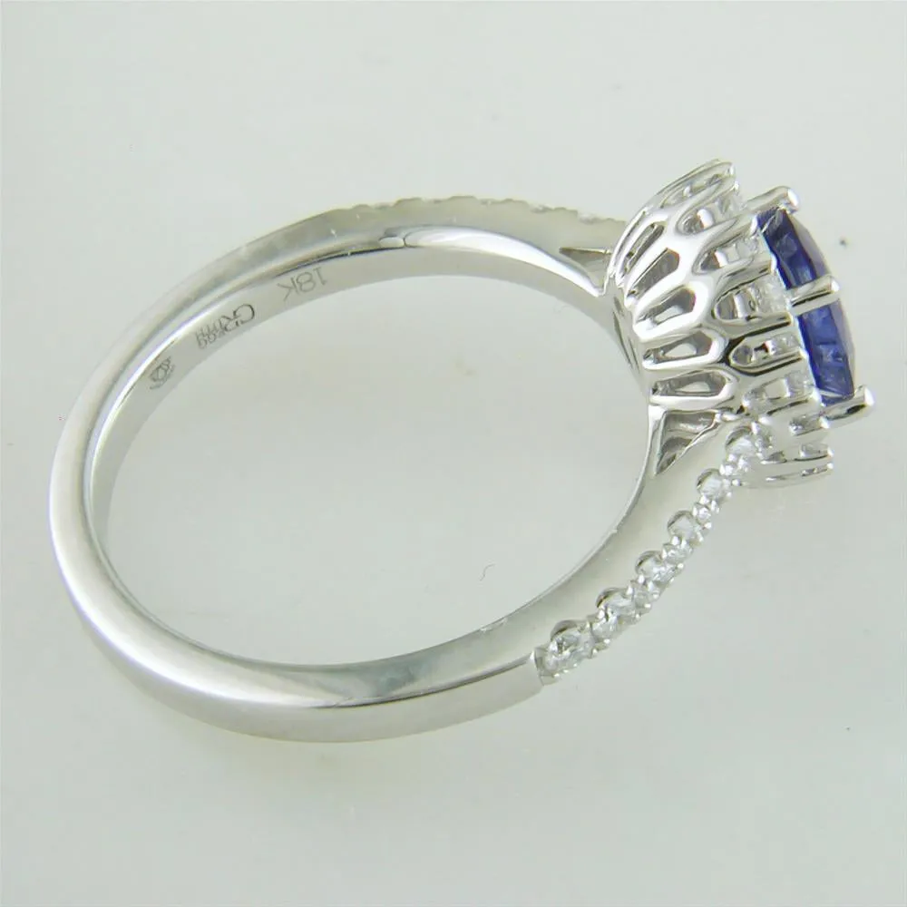 Oval Sapphire Diamond Halo Color Crown Collection 18K White Gold Ring