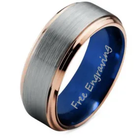 Personalized Men's Tungsten Promise Ring - Gold Beveled Brushed Steel