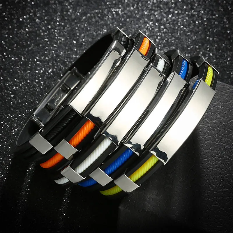 Personalized Silicone and Stainless Steel Punk Bracelet