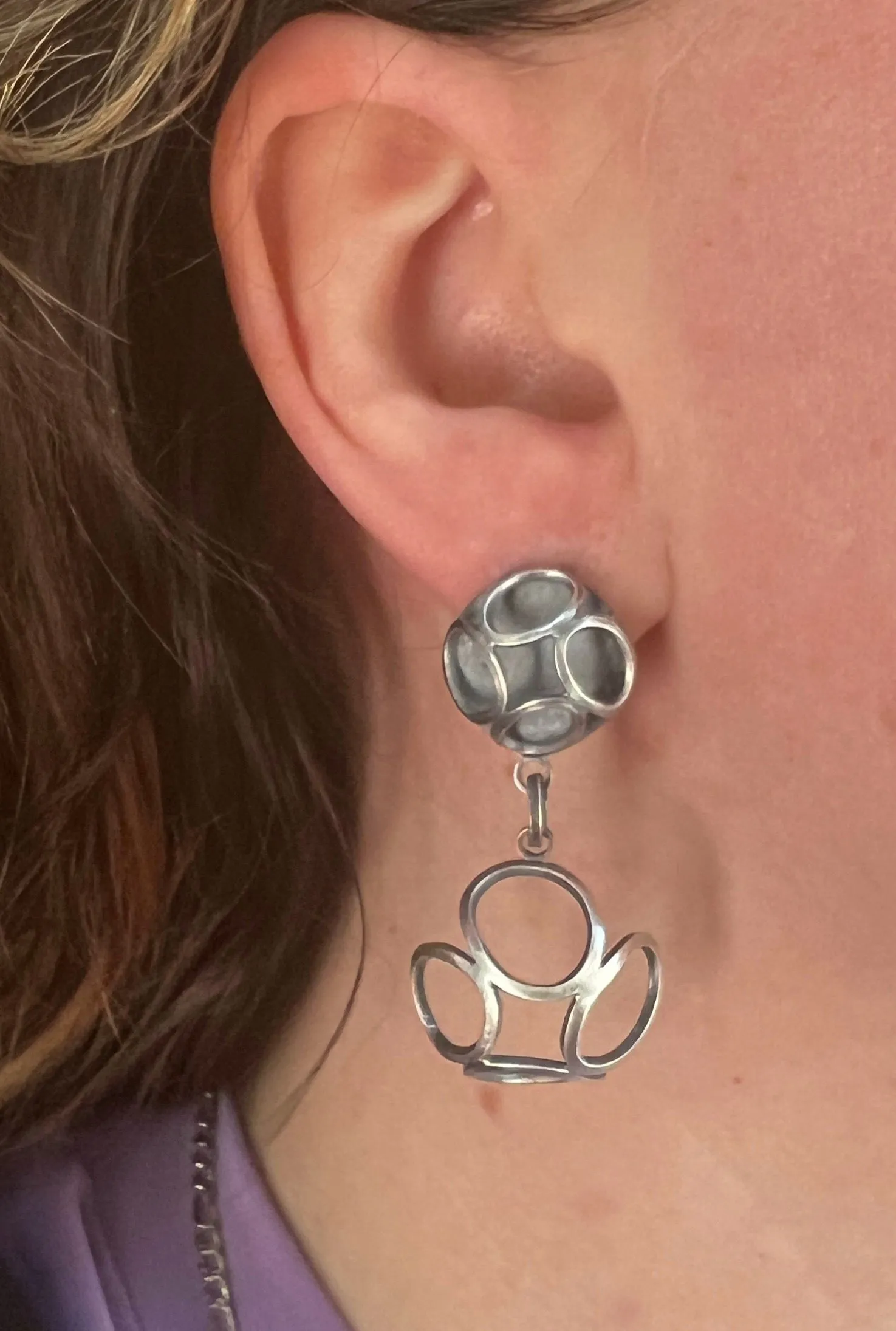 Pinwheel Puff Double Dangle Earrings