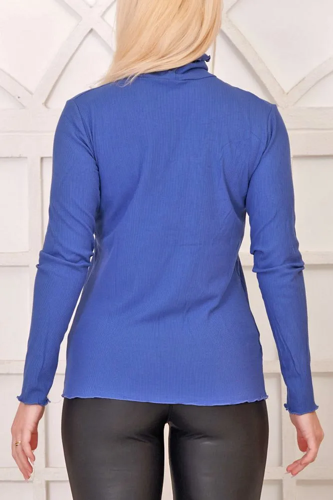 Plain Ribbed Roll Neck Top