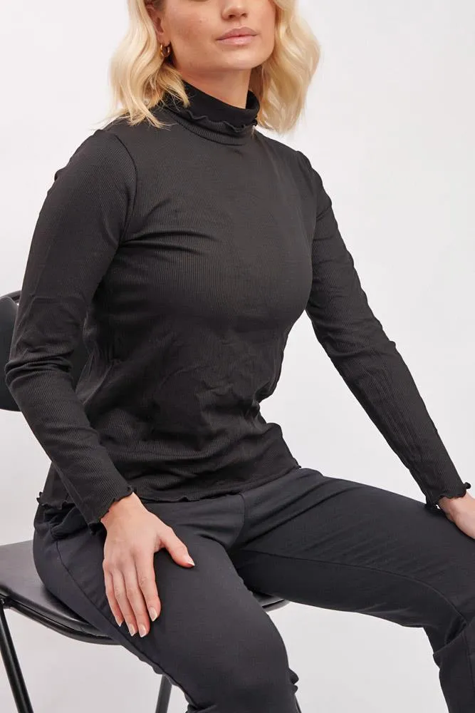 Plain Ribbed Roll Neck Top