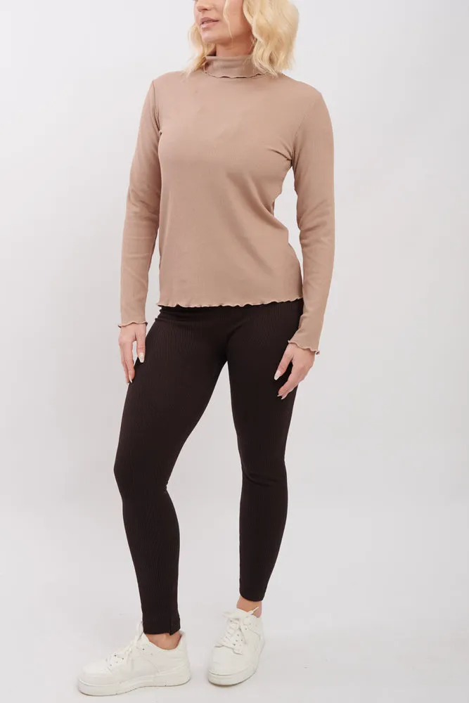 Plain Ribbed Roll Neck Top