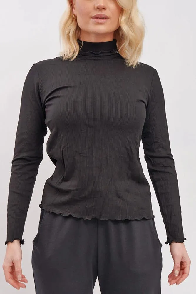 Plain Ribbed Roll Neck Top