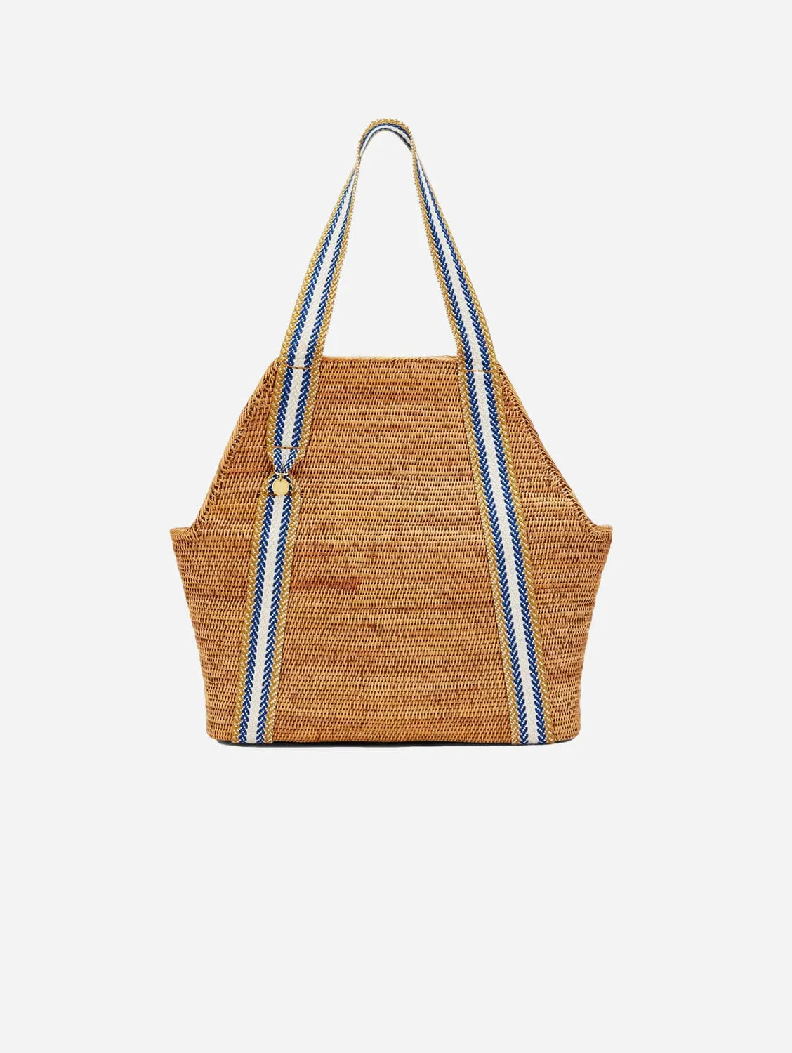 Poso Handwoven Atta Vegan Large Shopper Bag | Natural & Blue Stripe