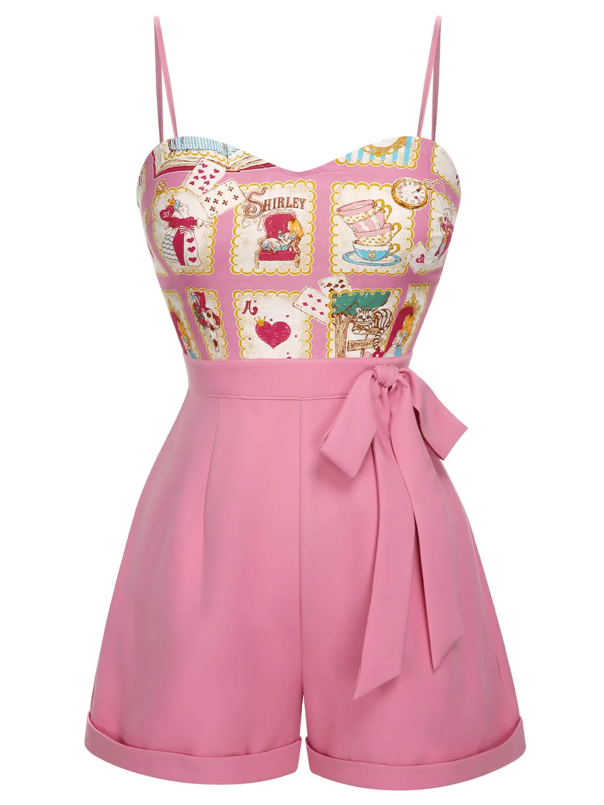 [Pre-Sale] Pink 1950s Cartoon Pattern Spaghetti Strap Romper