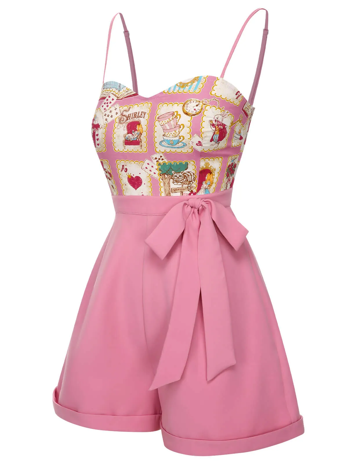 [Pre-Sale] Pink 1950s Cartoon Pattern Spaghetti Strap Romper