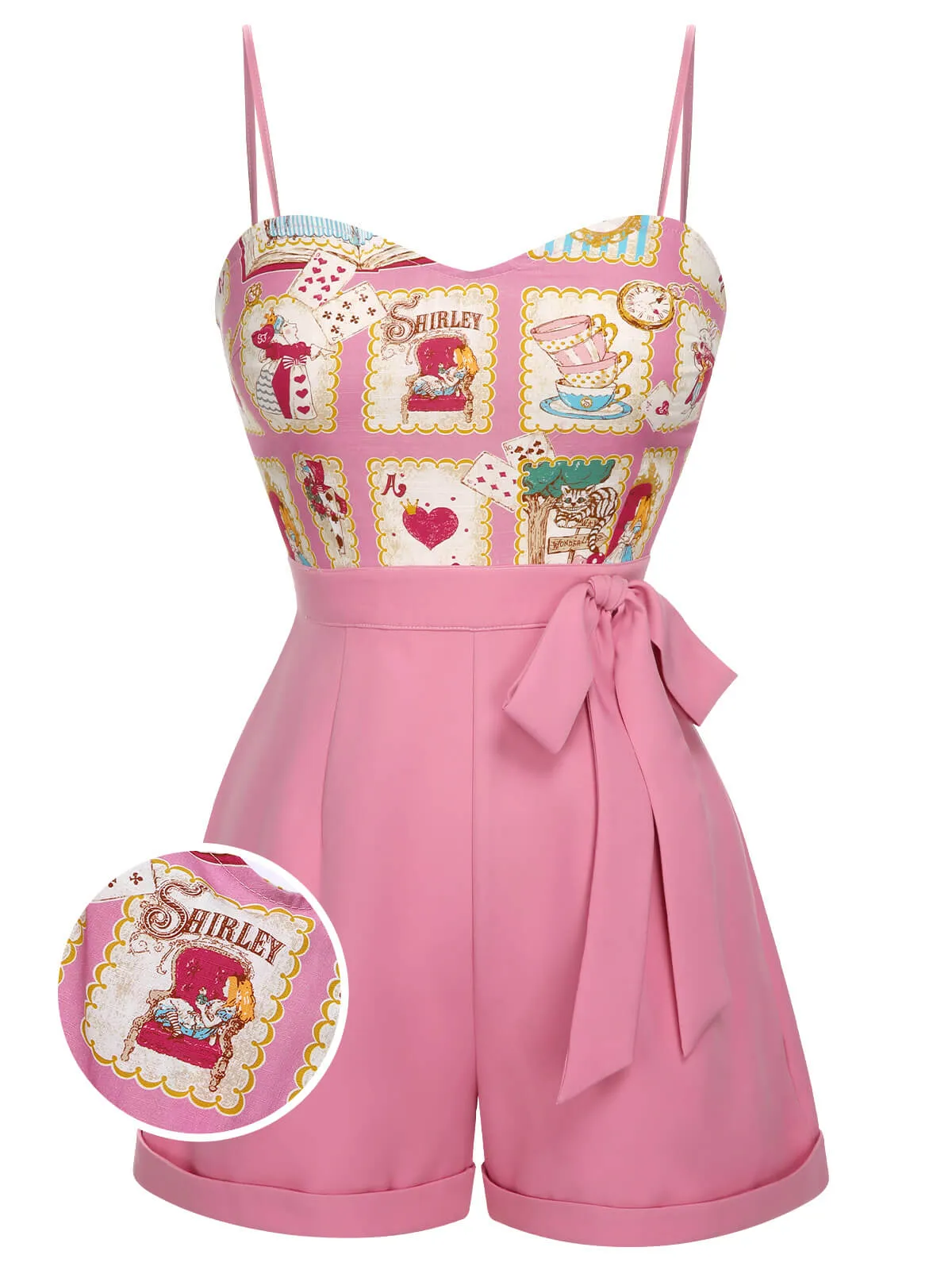 [Pre-Sale] Pink 1950s Cartoon Pattern Spaghetti Strap Romper