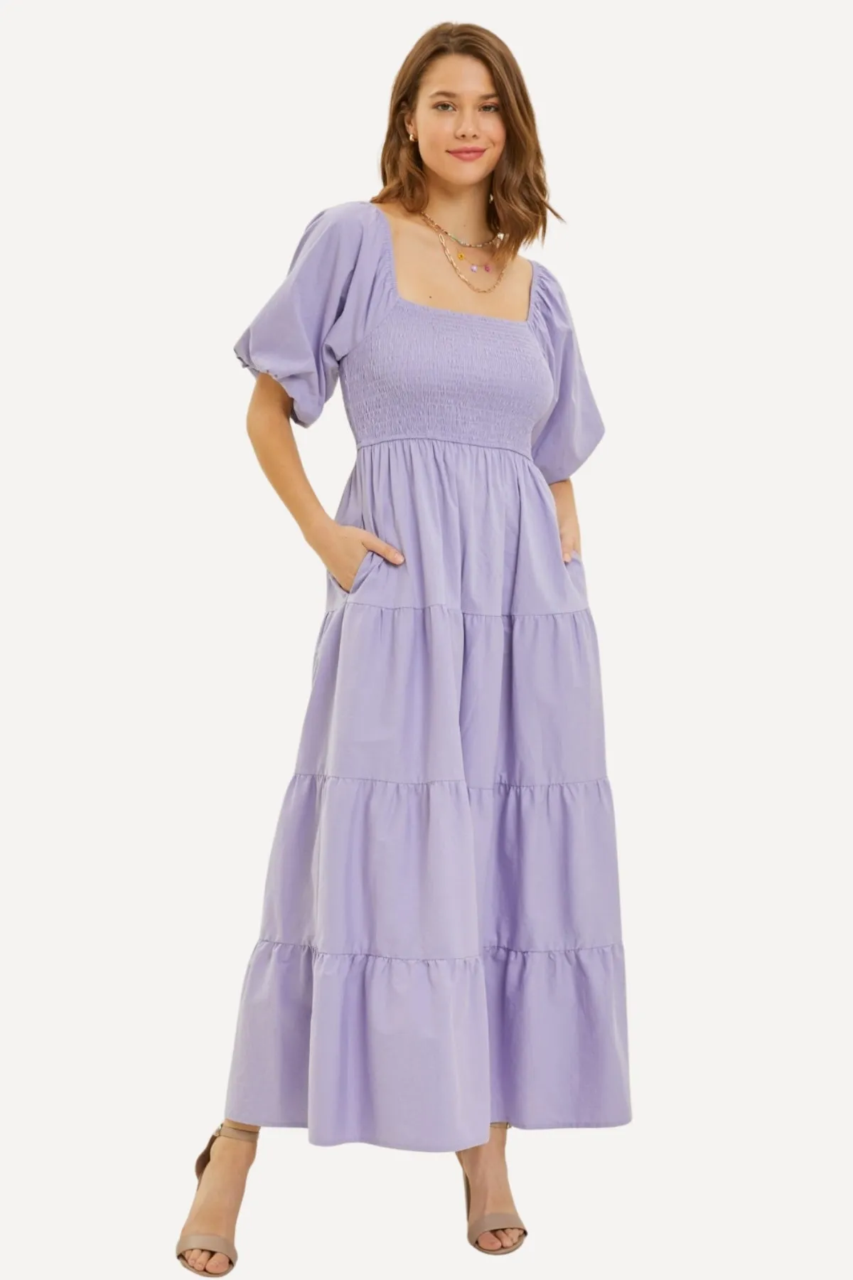 Puff Sleeve Maxi Dress - Purple