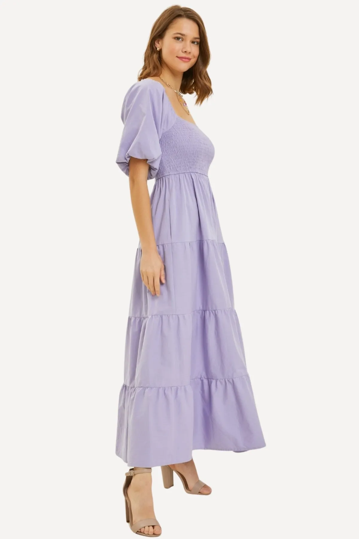 Puff Sleeve Maxi Dress - Purple