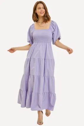 Puff Sleeve Maxi Dress - Purple