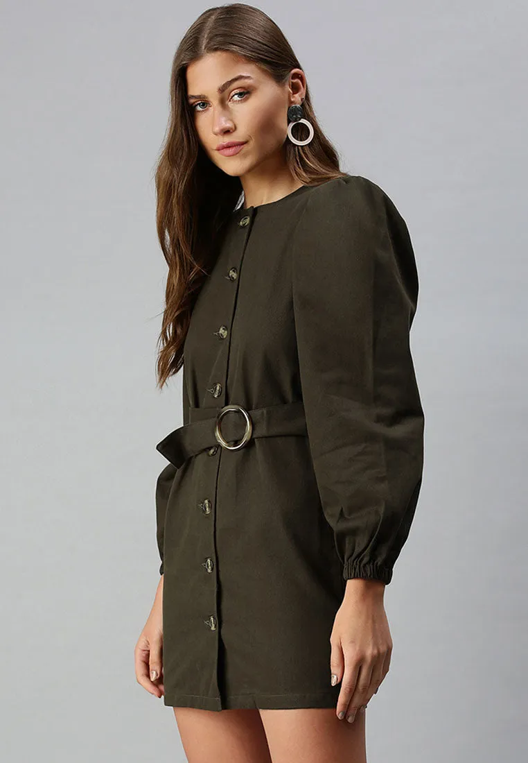 Puff Sleeve Mini Shirt Dress