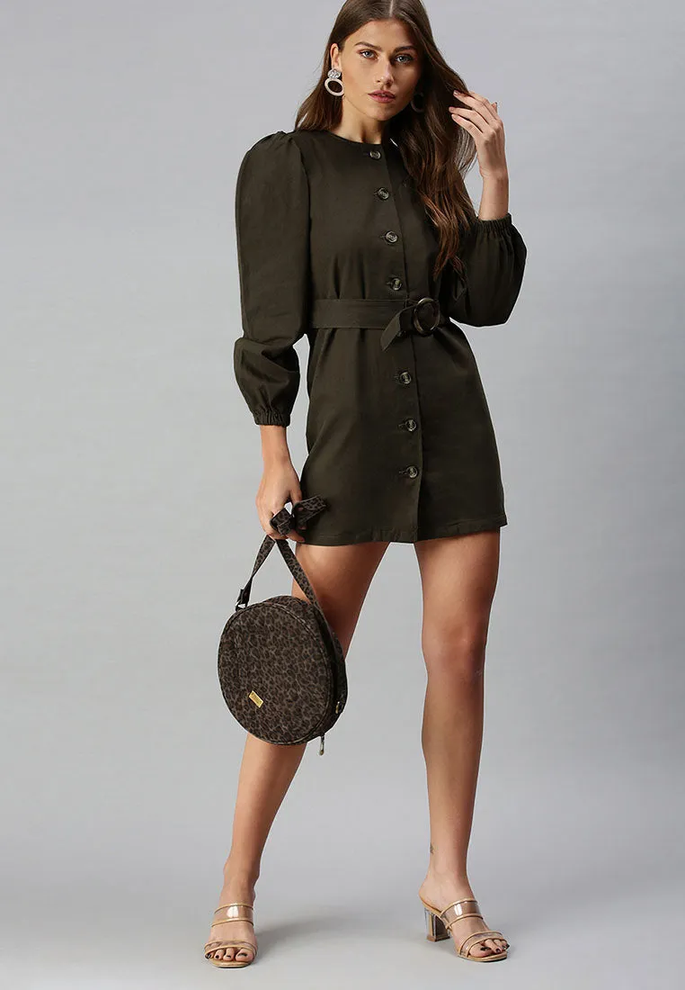 Puff Sleeve Mini Shirt Dress