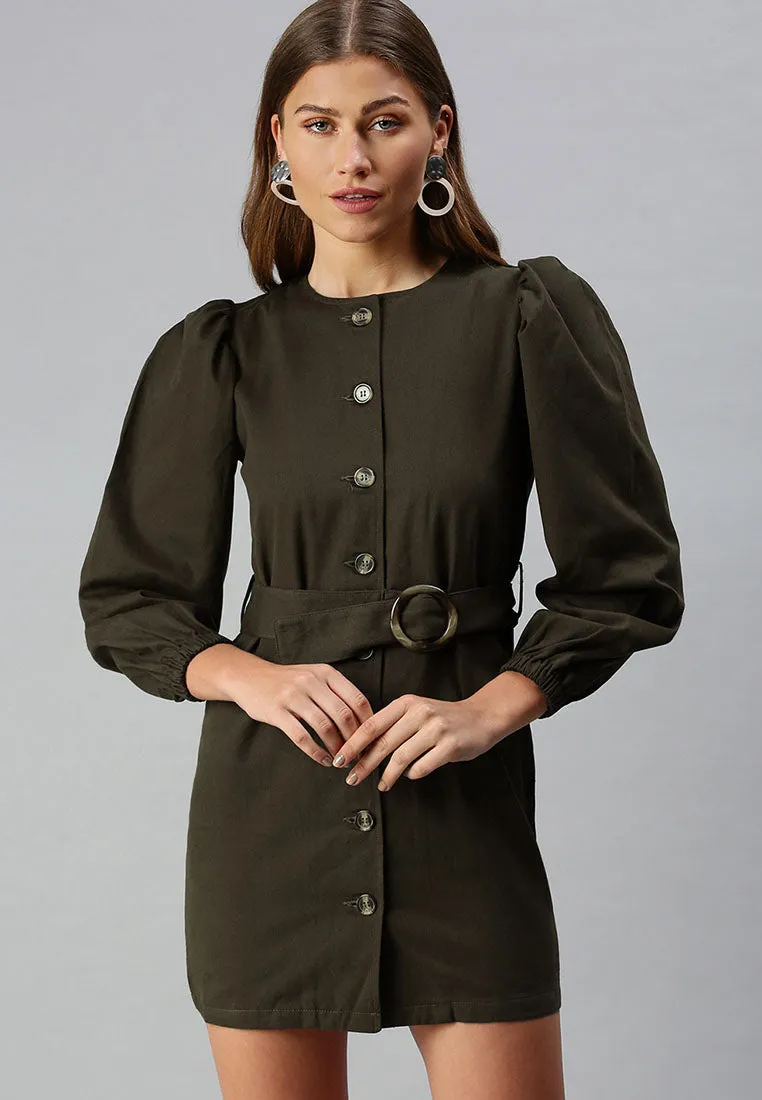 Puff Sleeve Mini Shirt Dress