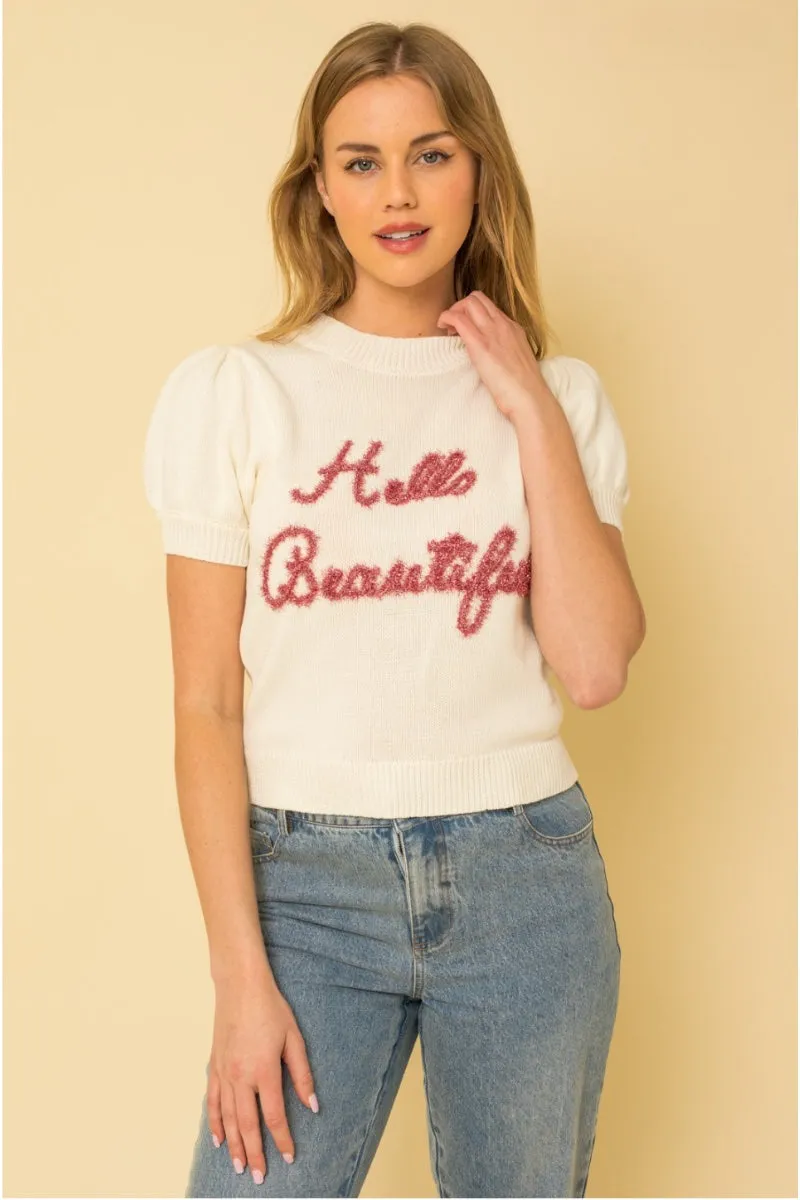 Puff Sleeve Sweater Top - Hello Beautiful