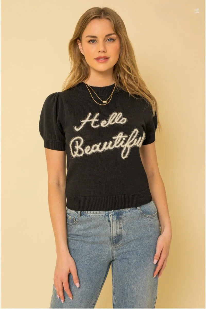 Puff Sleeve Sweater Top - Hello Beautiful