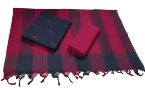 Punekar Cotton 100% Handloom Cotton Red & Black Color Women Dress Unstitched Fabric