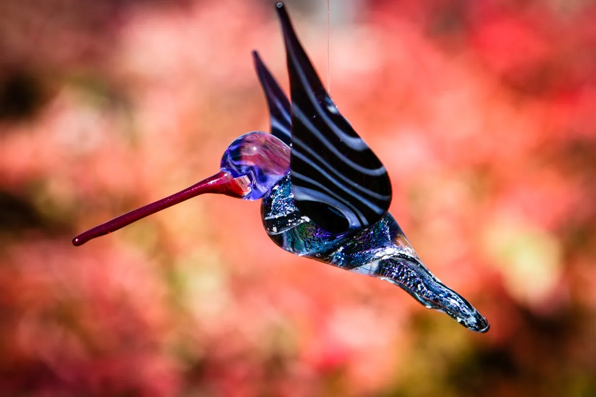 Purple Dichroic Twist Glass Hummingbird with Infused Ash