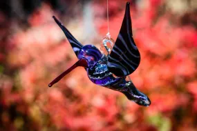 Purple Dichroic Twist Glass Hummingbird with Infused Ash