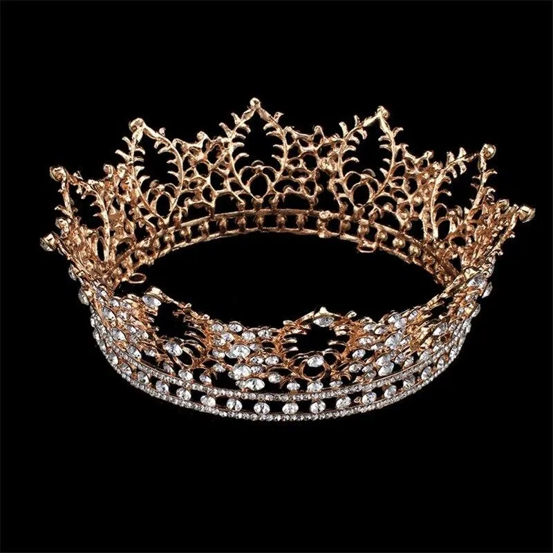 Queen's Dream Rhinestone Gold Color Crown with Zircon Crystals