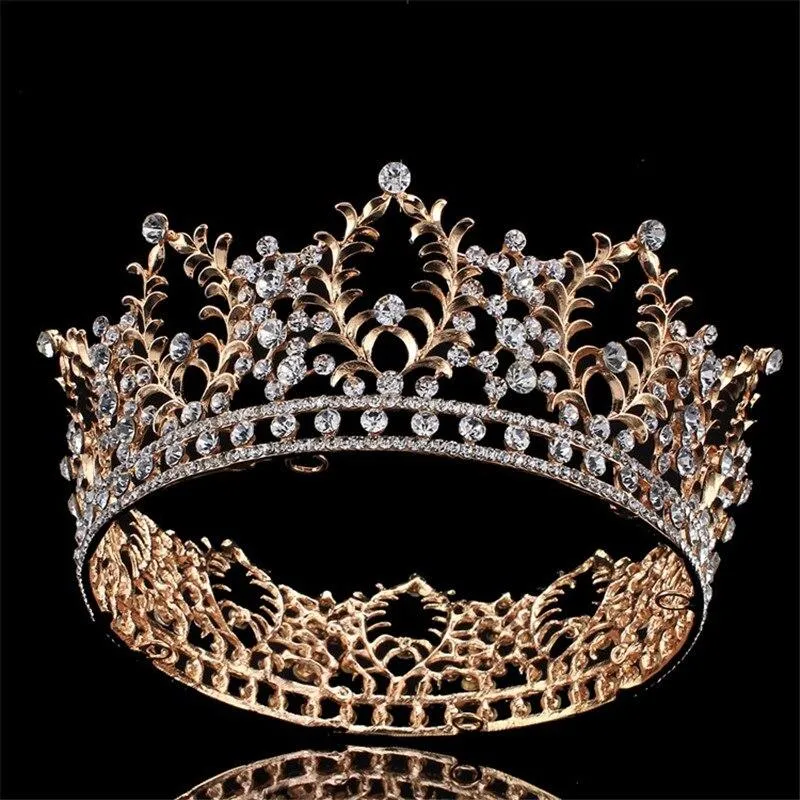 Queen's Dream Rhinestone Gold Color Crown with Zircon Crystals