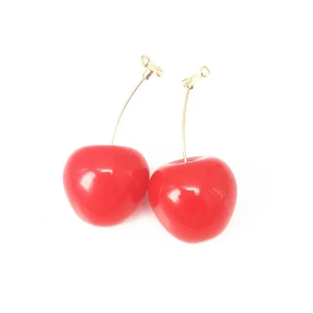 Realistic Red Cherry Drop Earrings