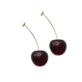 Realistic Red Cherry Drop Earrings