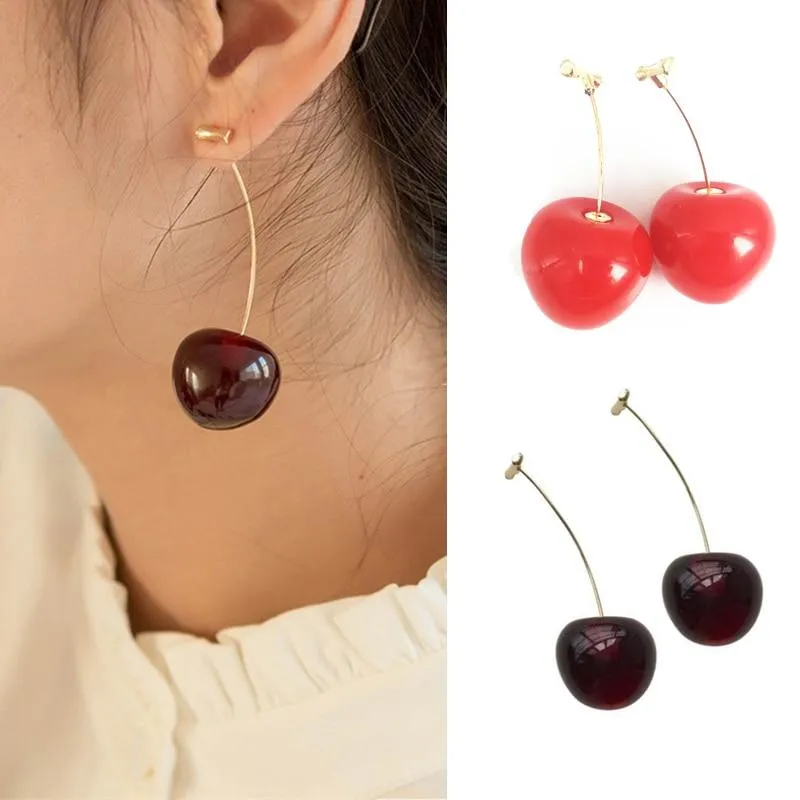 Realistic Red Cherry Drop Earrings