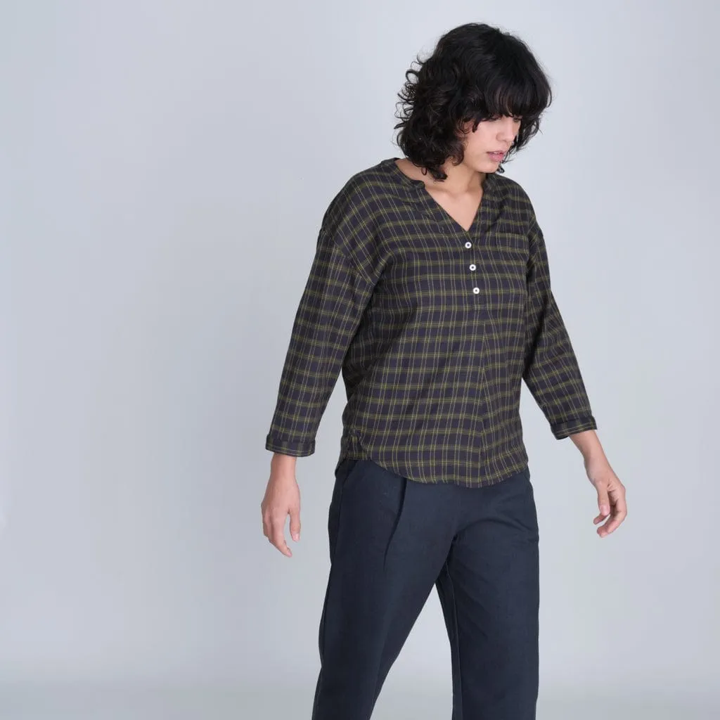 Relaxed Cotton Flannel Maho Blouse | Check