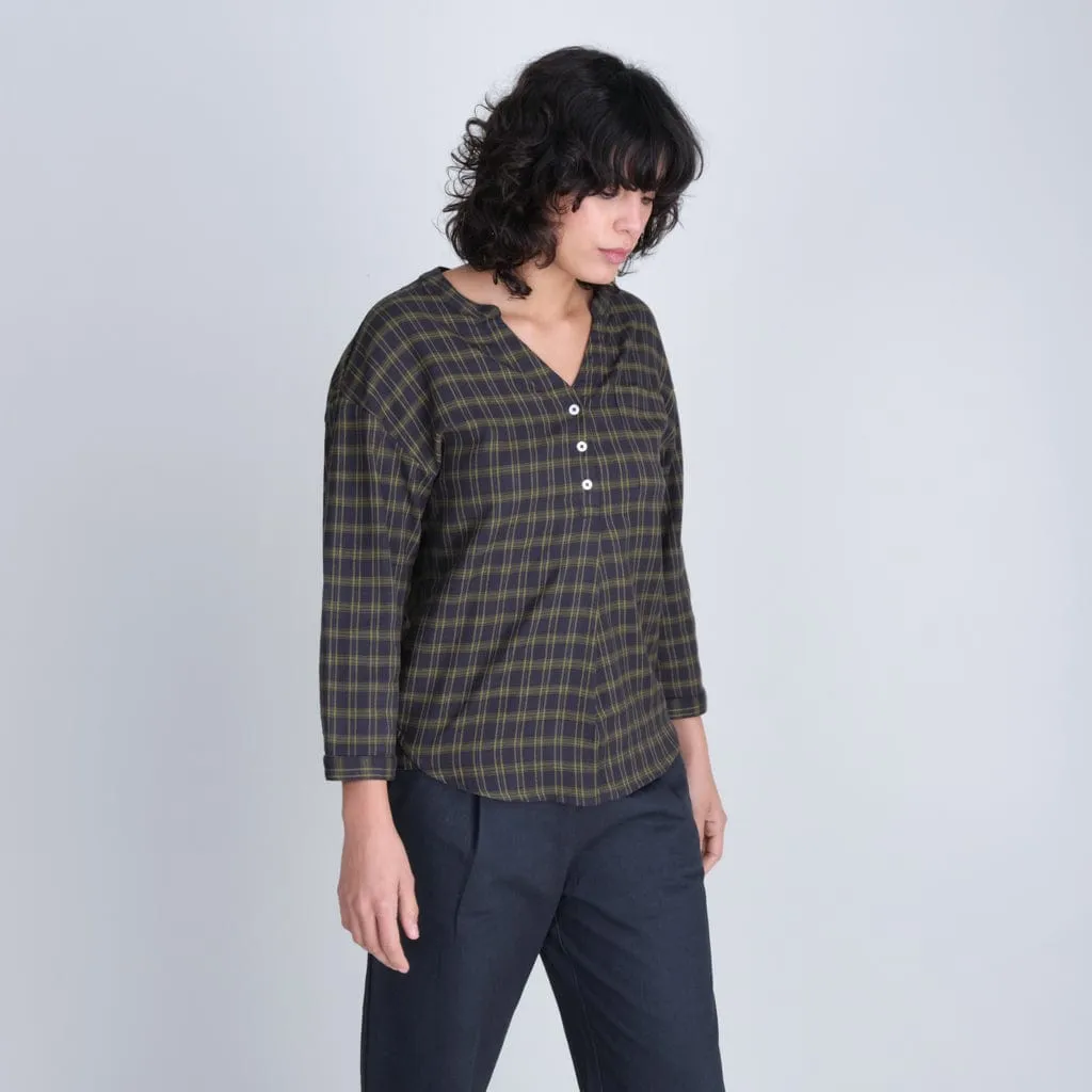 Relaxed Cotton Flannel Maho Blouse | Check