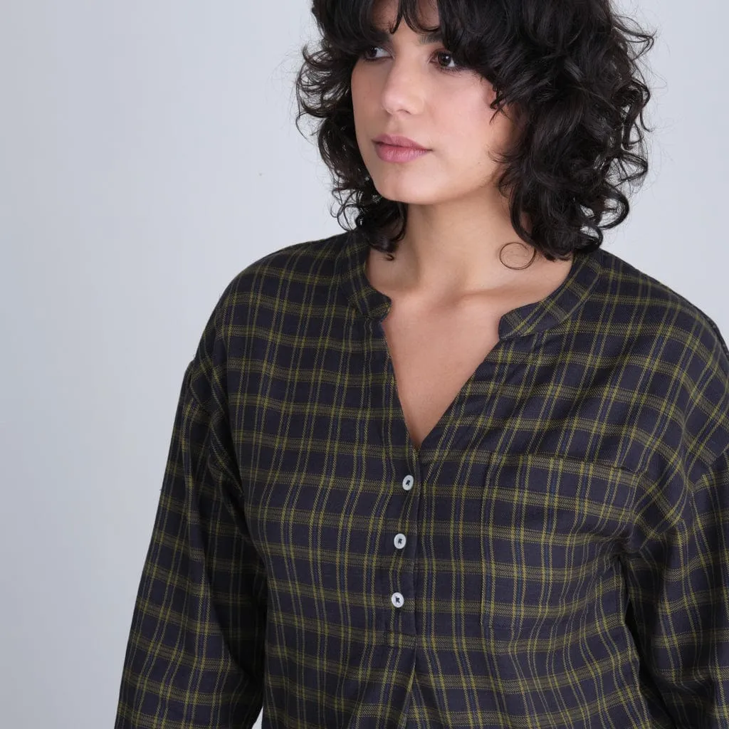 Relaxed Cotton Flannel Maho Blouse | Check