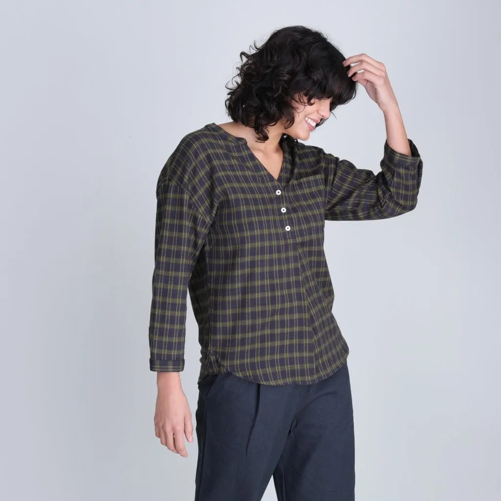 Relaxed Cotton Flannel Maho Blouse | Check