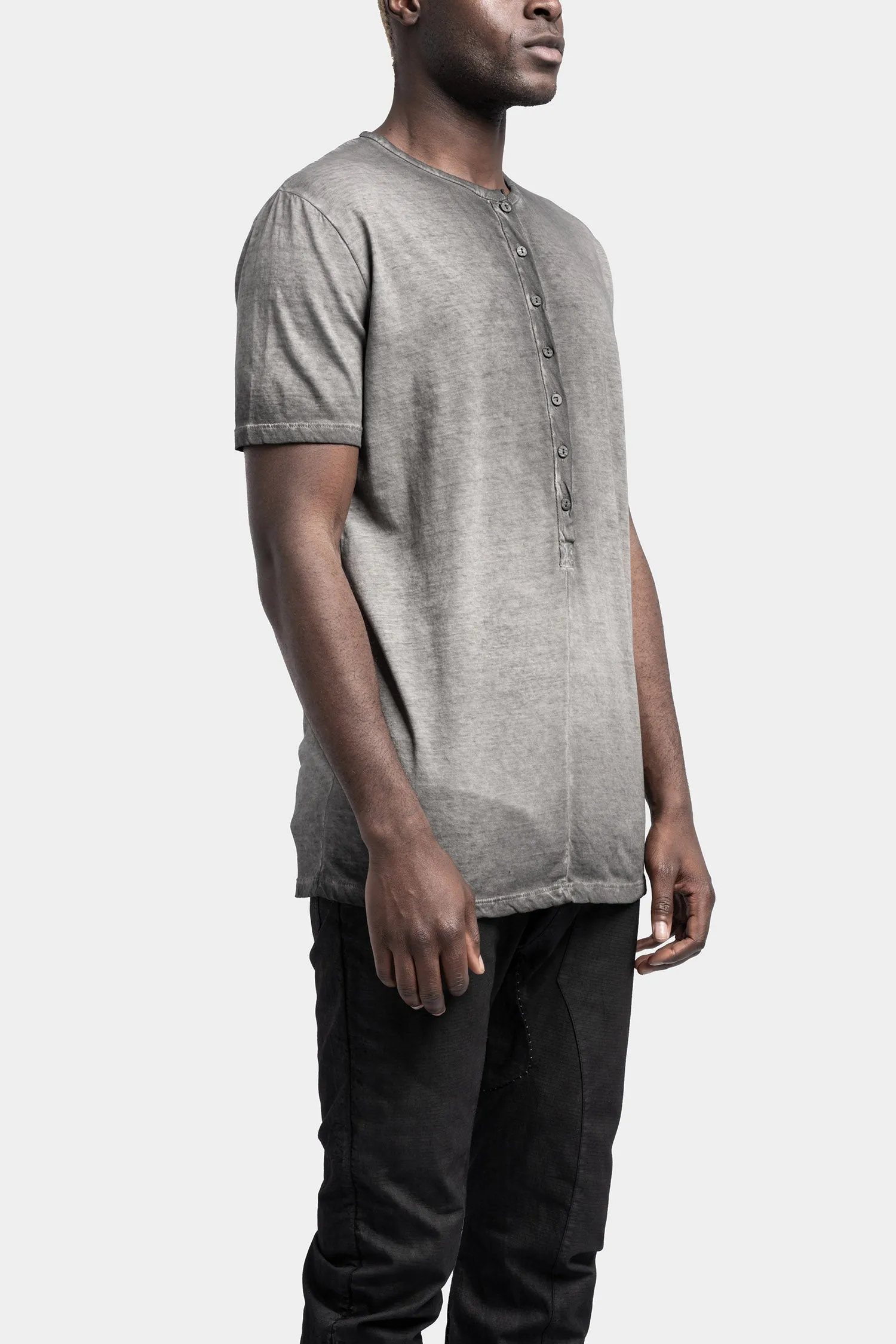 Resinated cotton henley t-shirt, Anthra