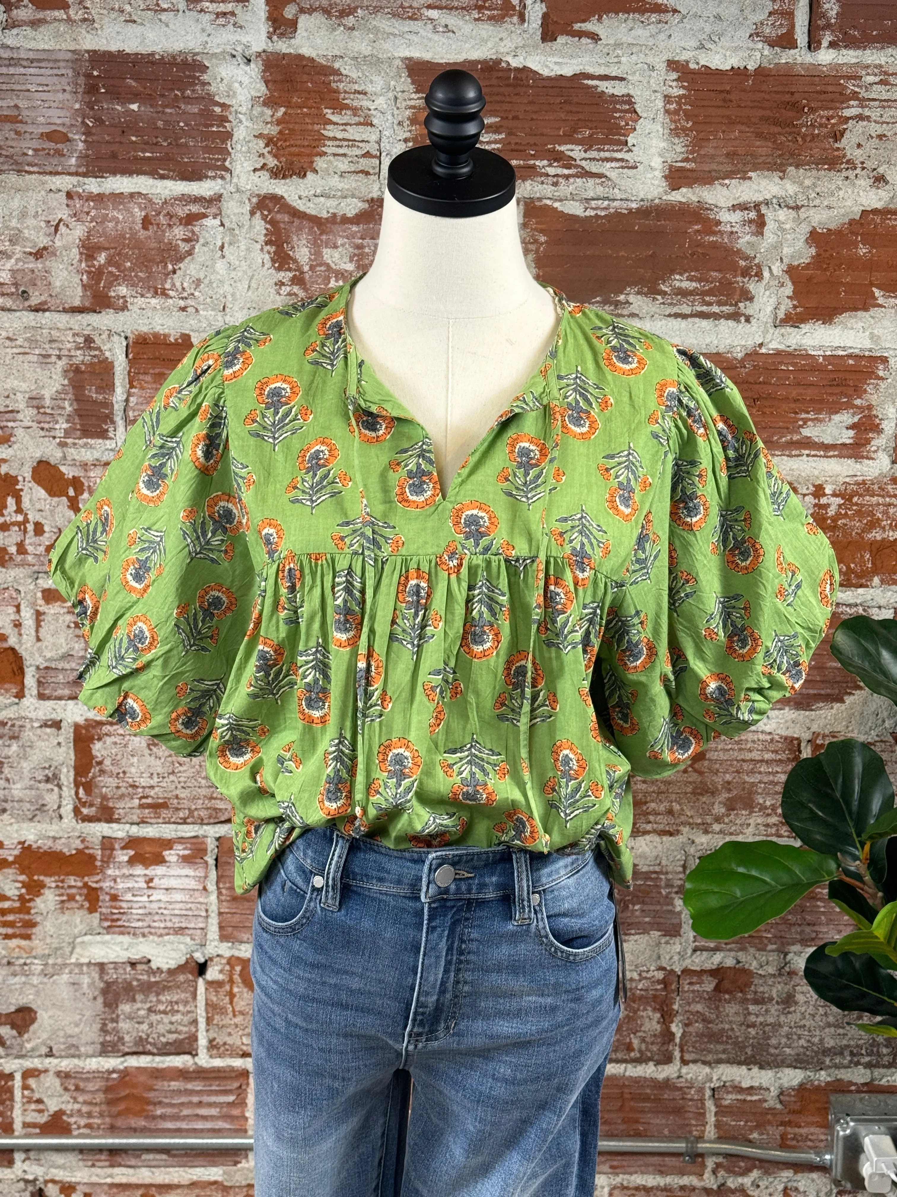 (Restock!) THML Mia Floral Top in Green