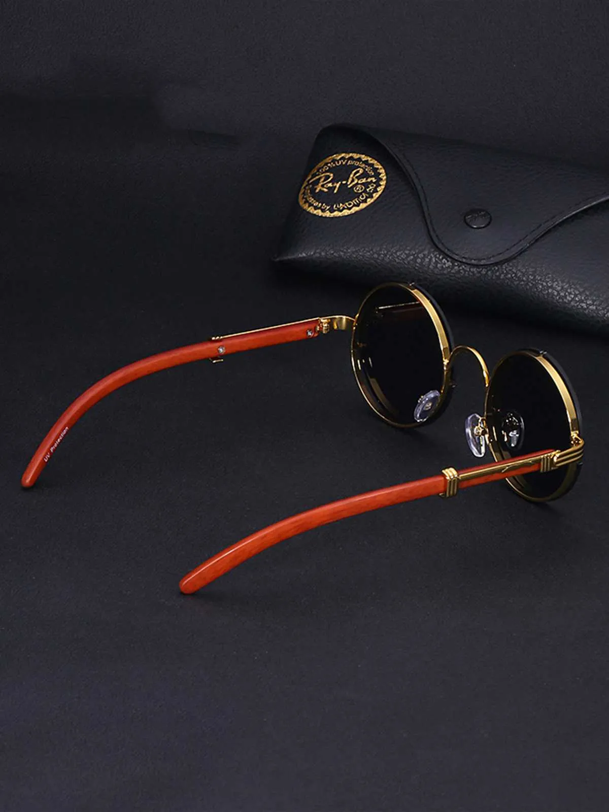 Retro Wood Grain Round Frame Sunglasses