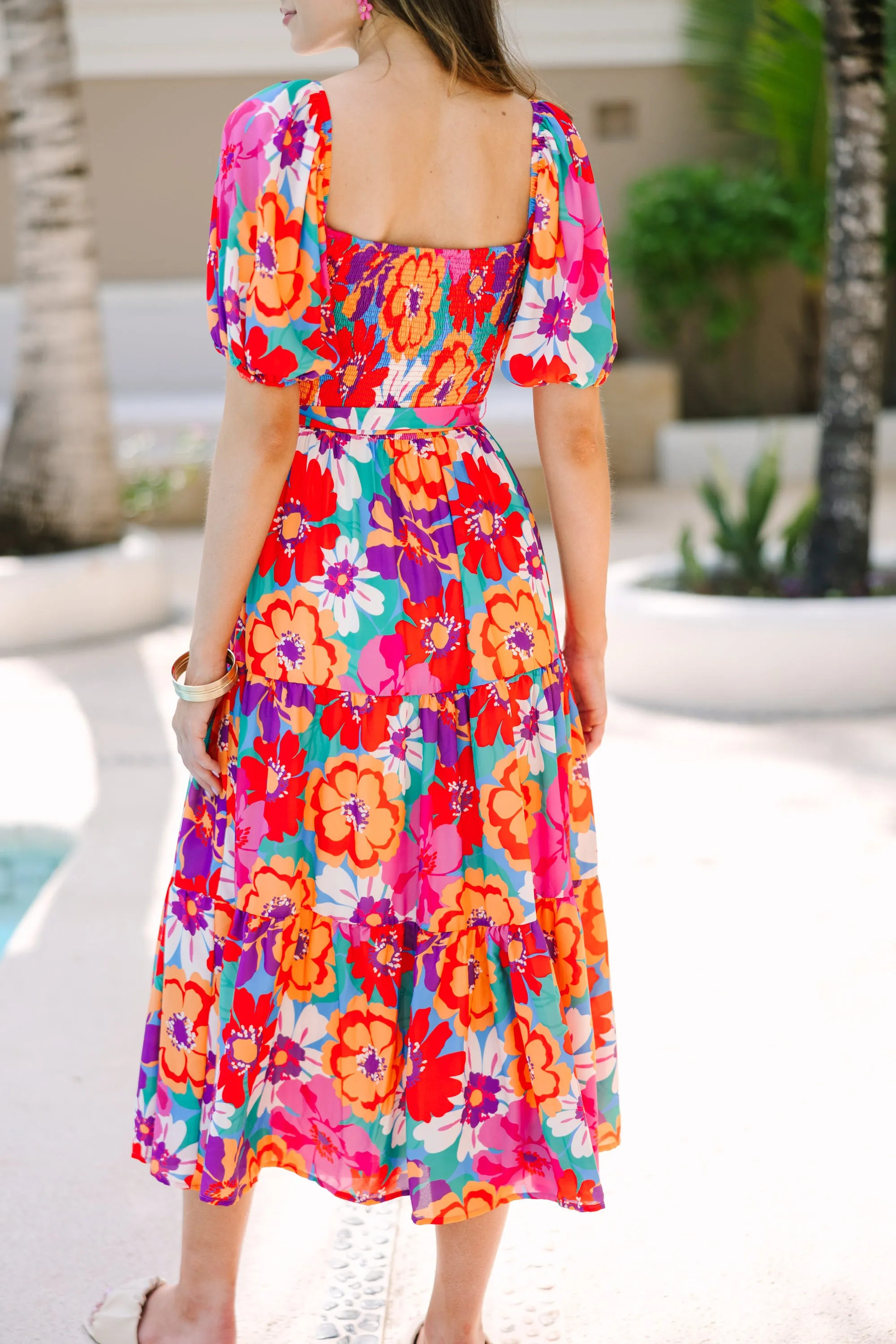 Return To Me Magenta Floral Midi Dress