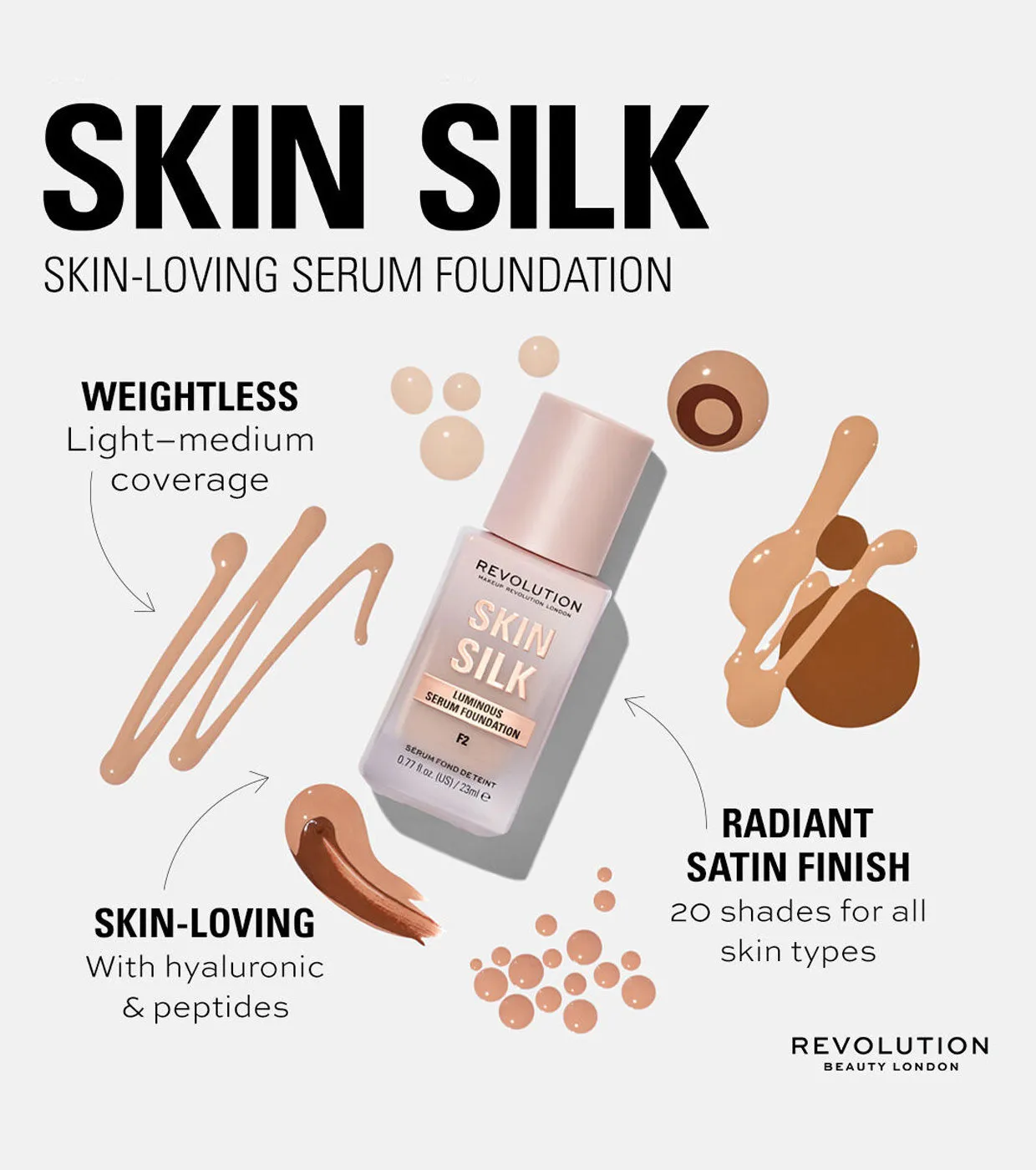 Revolution - Base de maquillaje Skin Silk Serum Foundation - F10