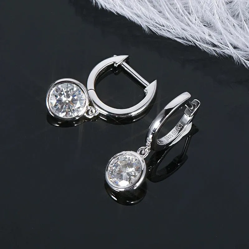 RSR-309 Elegance: Modern Hoop Earrings with 5.0mm Real Moissanite and Sterling Silver 925