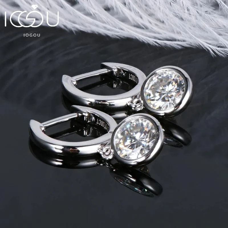 RSR-309 Elegance: Modern Hoop Earrings with 5.0mm Real Moissanite and Sterling Silver 925