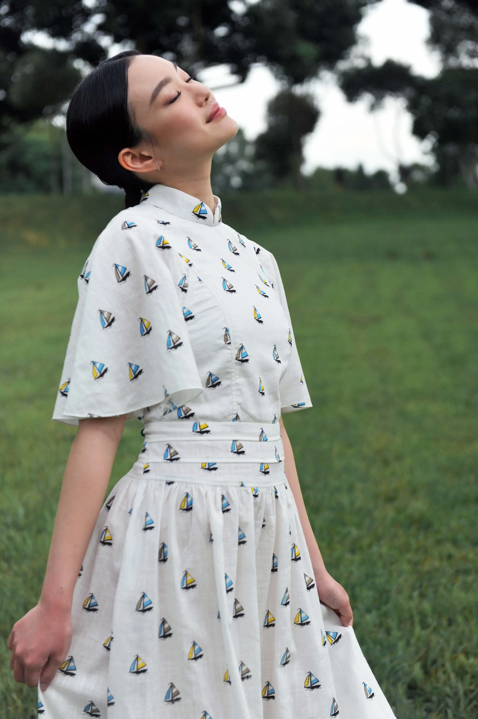 SAIL AWAY CAPE CHEONGSAM DRESS