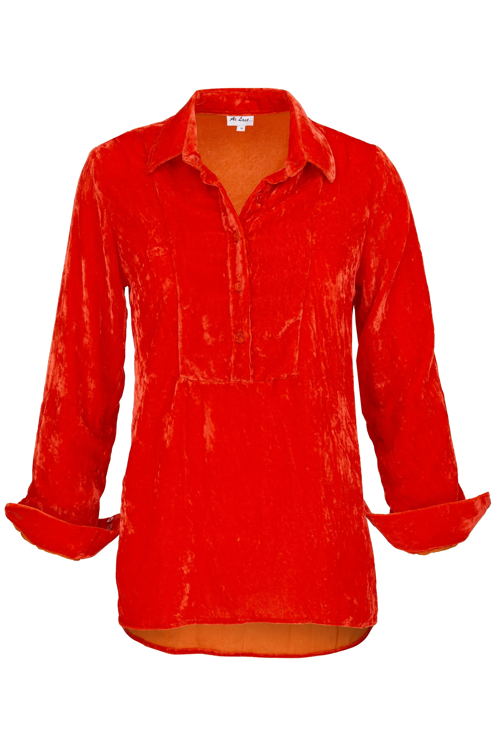 Silk Velvet Shirt In Hot Orange