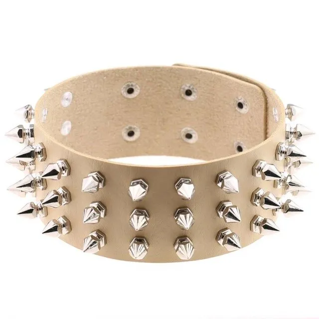 Silver Color Metal Spike Choker Collar Leather Gothic Punk Rock Necklace