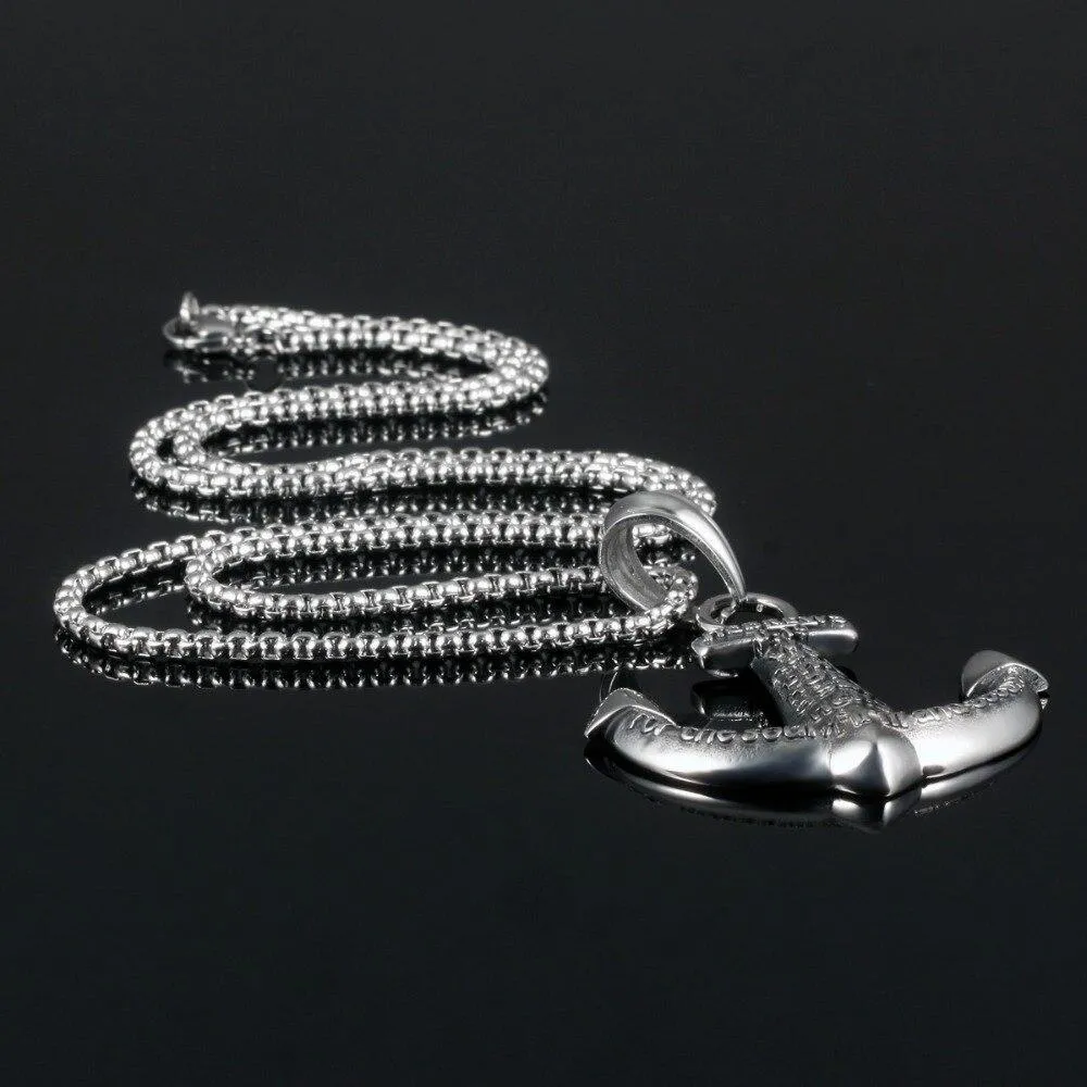 Silver Engraved Anchor Pendant and Chain Necklace