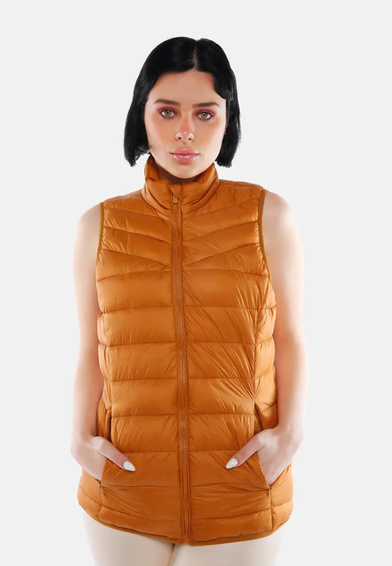 Sleeveless Puffer Jacket In Tangerine